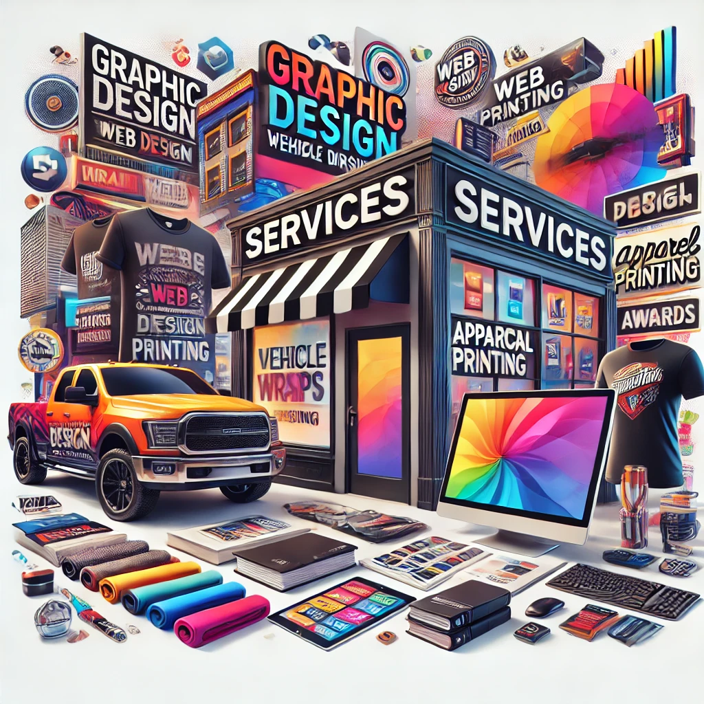 Ad America Featuring graphic design, vehicle wraps, web design, apparel printing, commercial printing, and awards